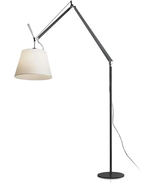 Artemide Tolomeo Mega Gulvlampe Svart Kropp 32 cm Pergamentskjerm med Dimmer